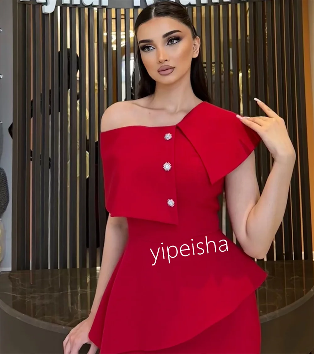 High Quality Jersey Button Trumpet Off-the-shoulder Midi Dresses Cocktail Dresses Unisex Modern Style Exquisite Sizes Available