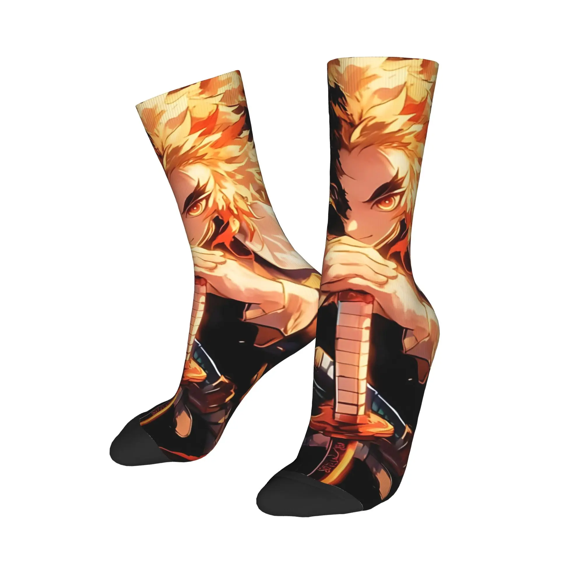 Funny Sock Bandai Demon Slayer Demon Slayer Flame Anime Rock Quality Pattern Printed Men Crew Socks Casual Men's Socks