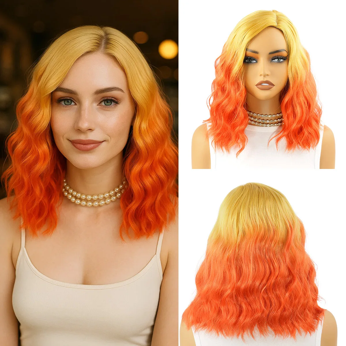 

Женские парики для косплея, натуральные волнистые синтетические парики для женщин, костюмы на Хэллоуин, короткие парики боб, женский боковой парик, оранжевый, фиолетовый парик