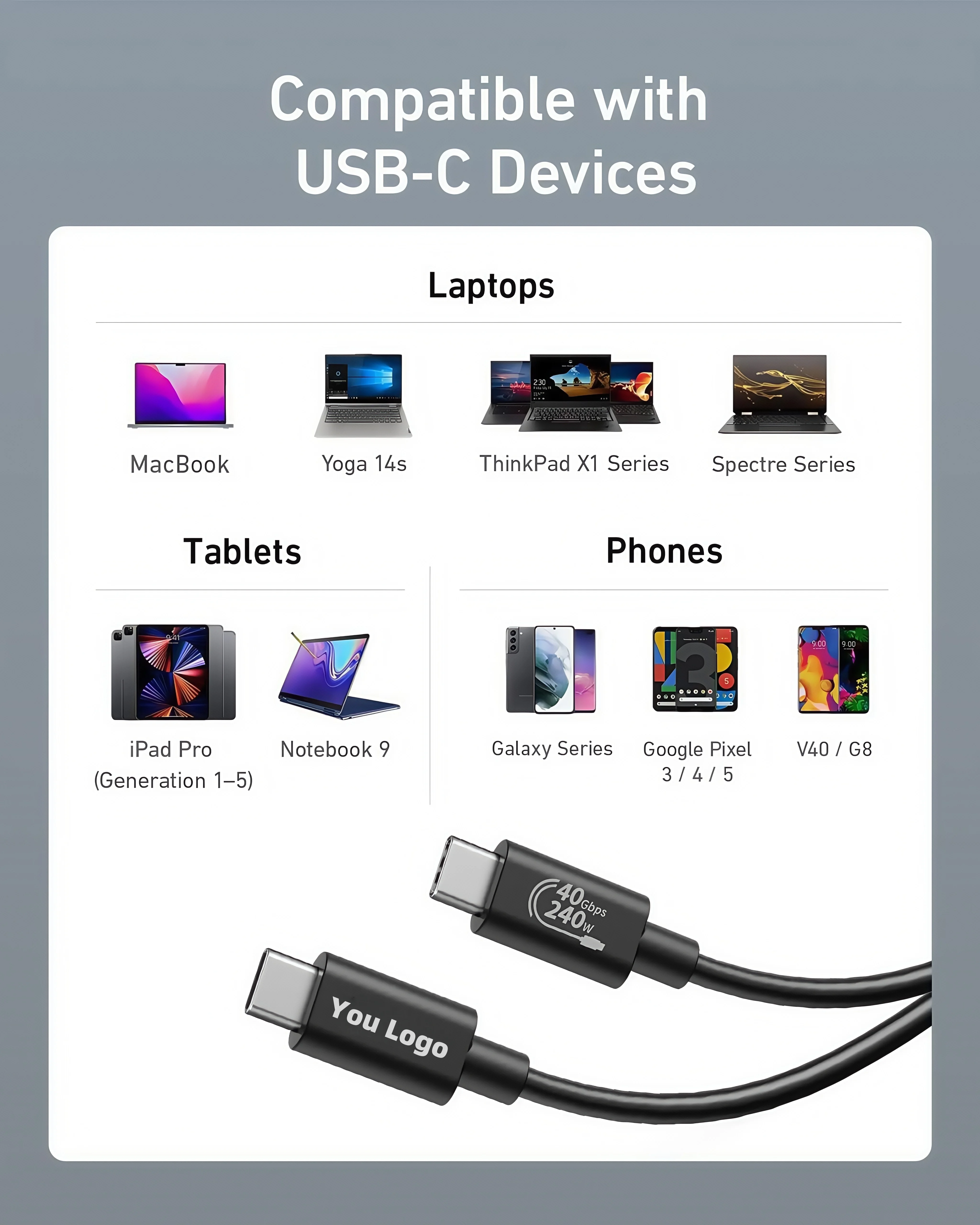 10 STKS USB 4 240 W Type C Naar Type C 8K60Hz PD 40 Gbps Data Transfer USB C Kabel Voor MacBook Thunderbolt 3/4 Voor IPhone HUAWEI LAPTO