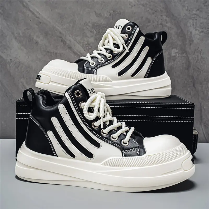Thick Sole Solid Colour Casual Shoes for Man New Trends 2026 Spring Chunky Men Sneakers High Top Male Outdoor Anti Slip Designer