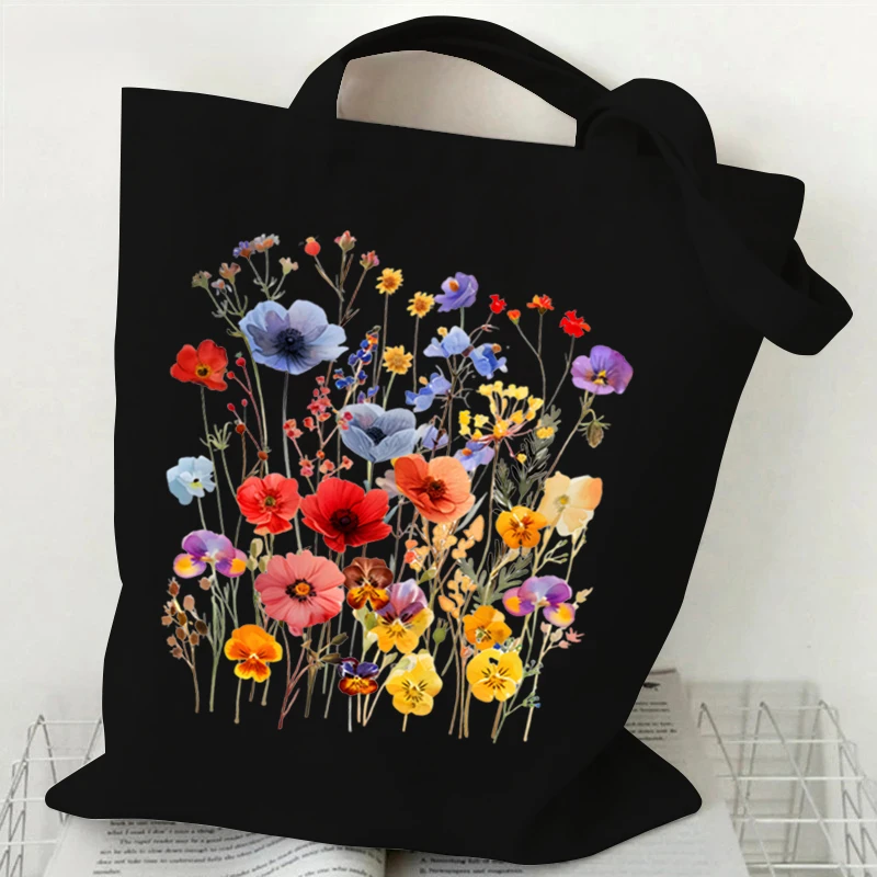 

Luggage Bags Wildflowers Harajuku Vintage Shopping Canvas Bag Funny Flower Plants Women Shoulder Bags Kawaii Gifts for Children