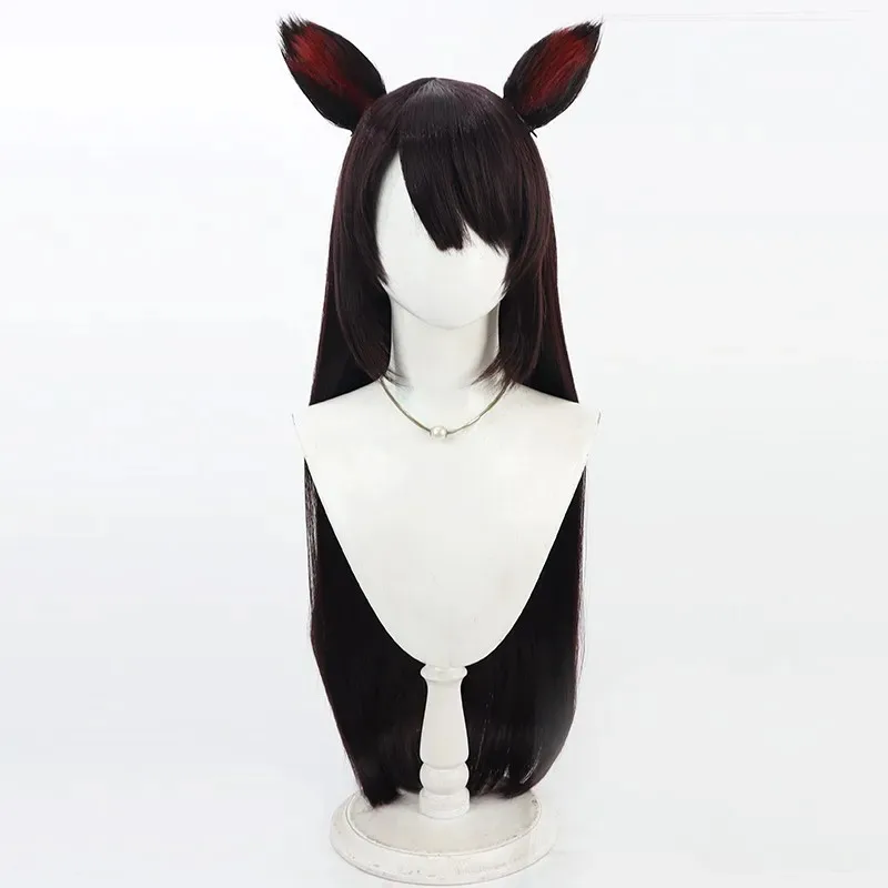 2025 aaa 가상 유튜버 이누이 토코 코스프레 가발 귀달이 기모노 80cm 긴 직모 갈색 내열성 합성 머리