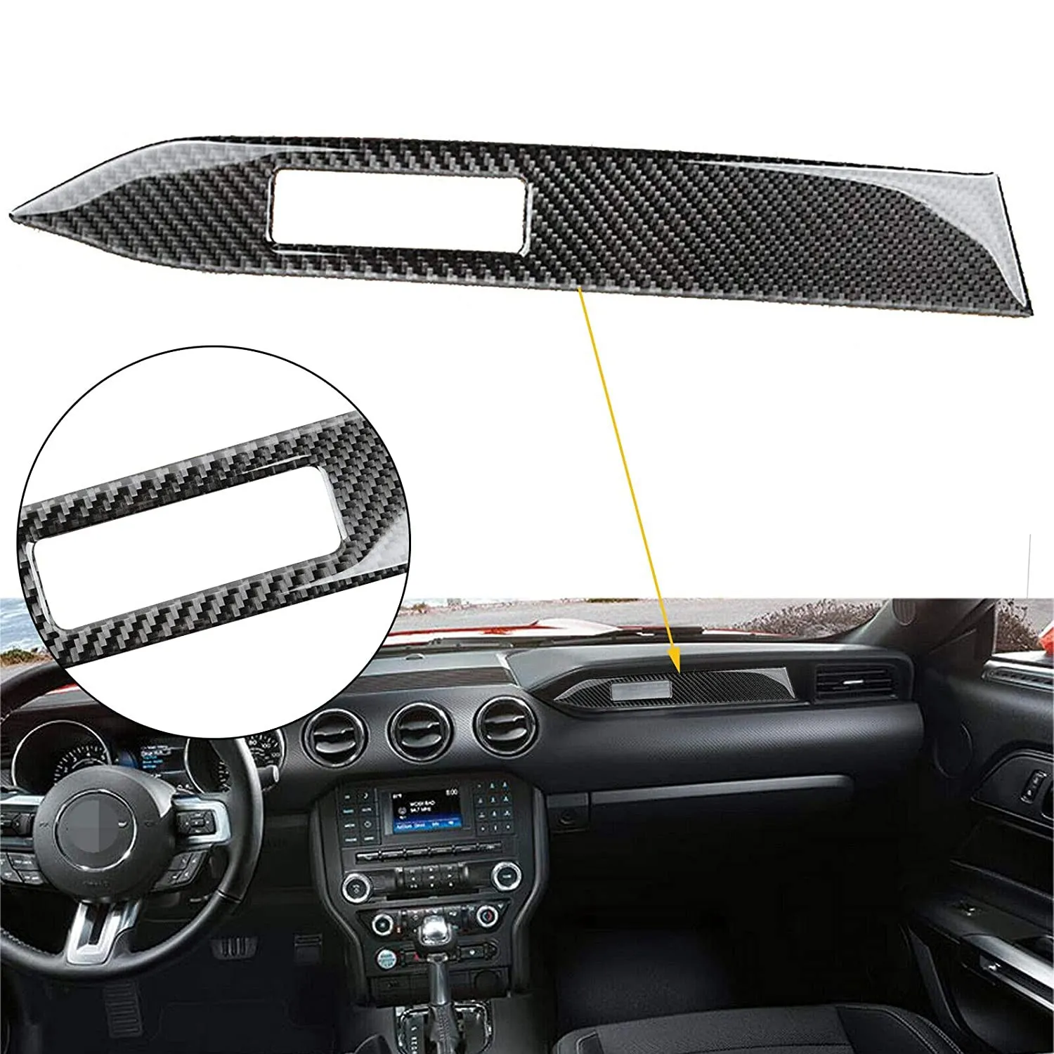 لوحة تشذيب داخلية للسيارة من جانب الراكب ، وتقليم وحدة التحكم ، وألياف الكربون لفورد موستانج