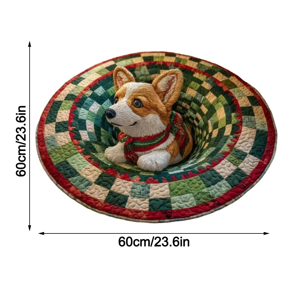 Crystal Velvet Christmas Round Carpet 3D Special-shaped Anti-Slip Santa Claus Floor Mat Red Atmosphere Decoration