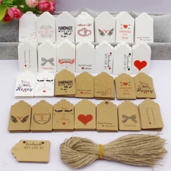 100pcs+100string 3x5cm white/kraft paper. Thank you for handcrafting the label hang tag