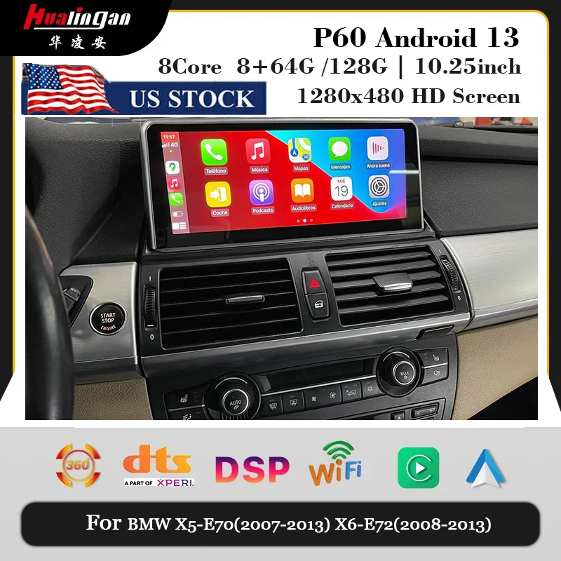 Hualingan 10.25inch touch screen for BMW X5 X6 E70 E71 CIC Android navigation head unit stereo upgrade radio full Apple CarPlay