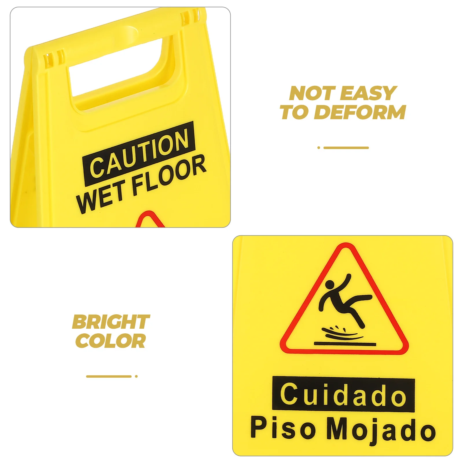2 قطعة علامات أرضية مبللة تحذير للسلامة ثنائي اللغة رؤية عالية تنبيه سطح زلق أصفر قابل للطي