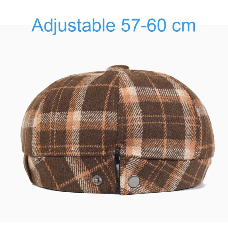 Plaid Thick Octagonal Hat Autumn Winter Woolen Newsboy Cap Beret Men Women England Gatsby Retro Hat Driver Flat Cap