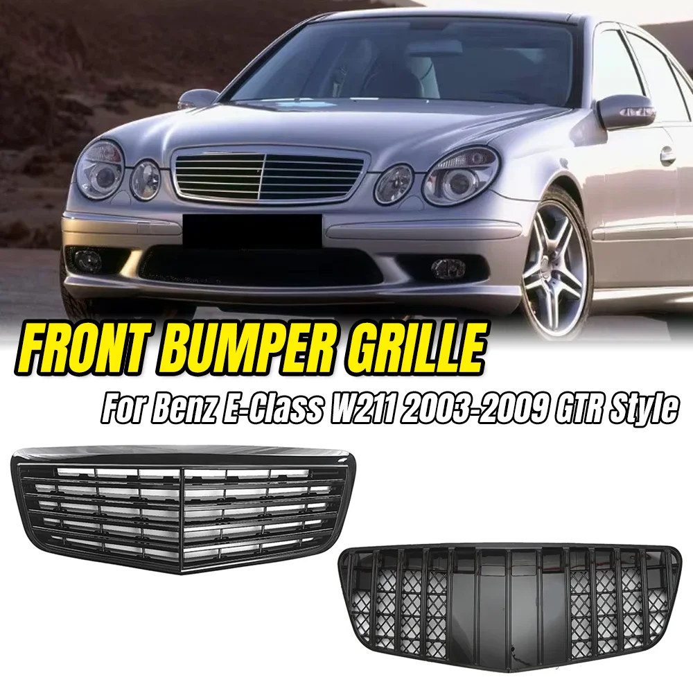 

GTR Style Chrome Front Grille for Mercedes-Benz E-Class W211 2003-2009, AMG Look Upper Grill for E320 E350 E500 E550 E63