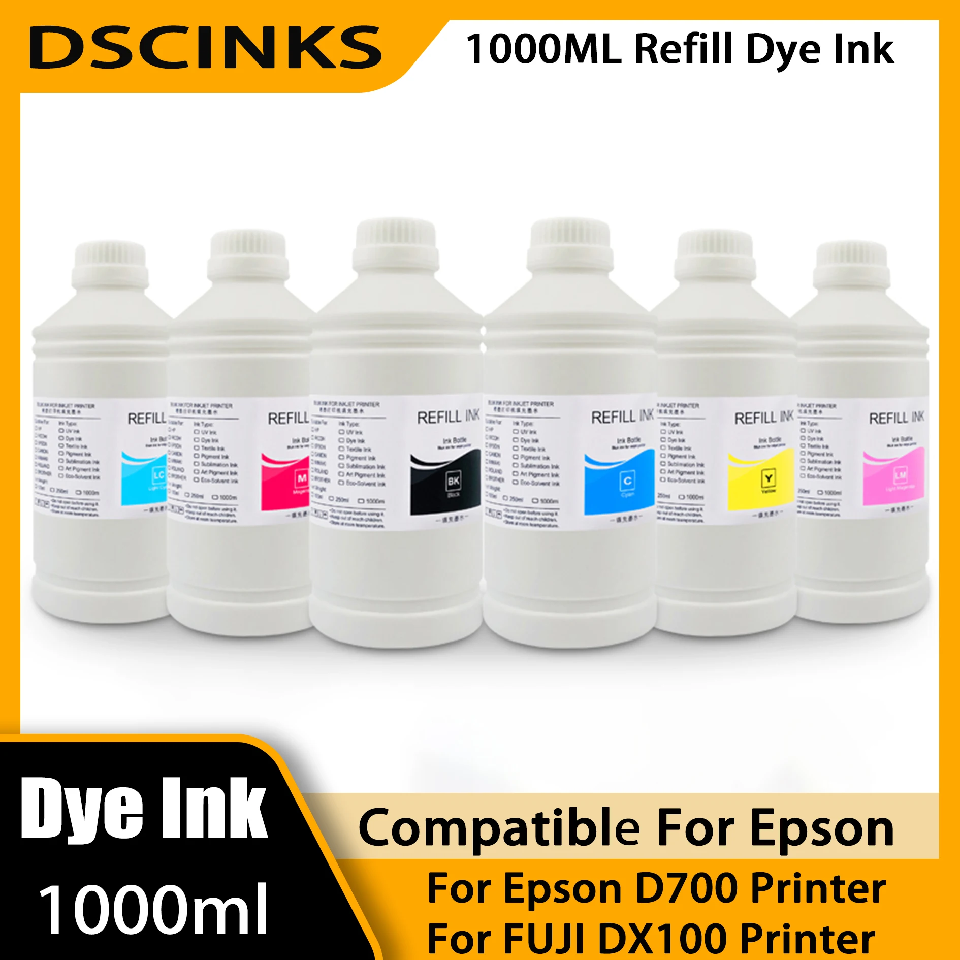 

1000ML D700 DX100 Dye Ink For Epson D700 FUJI DX100 Inkjet Printer BK C M Y LC LM Bright Colors High Quality Refill Ink