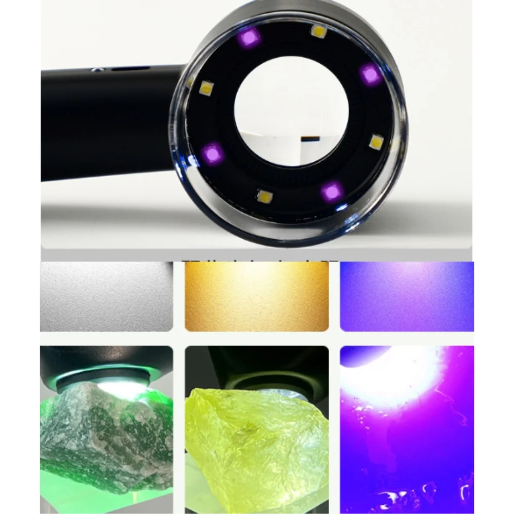 60X Magnification LED Loupe Rechargeable Tricolor Light Handheld Microscope For Jewelry Stamp PCB Inspection Repair Tool Black