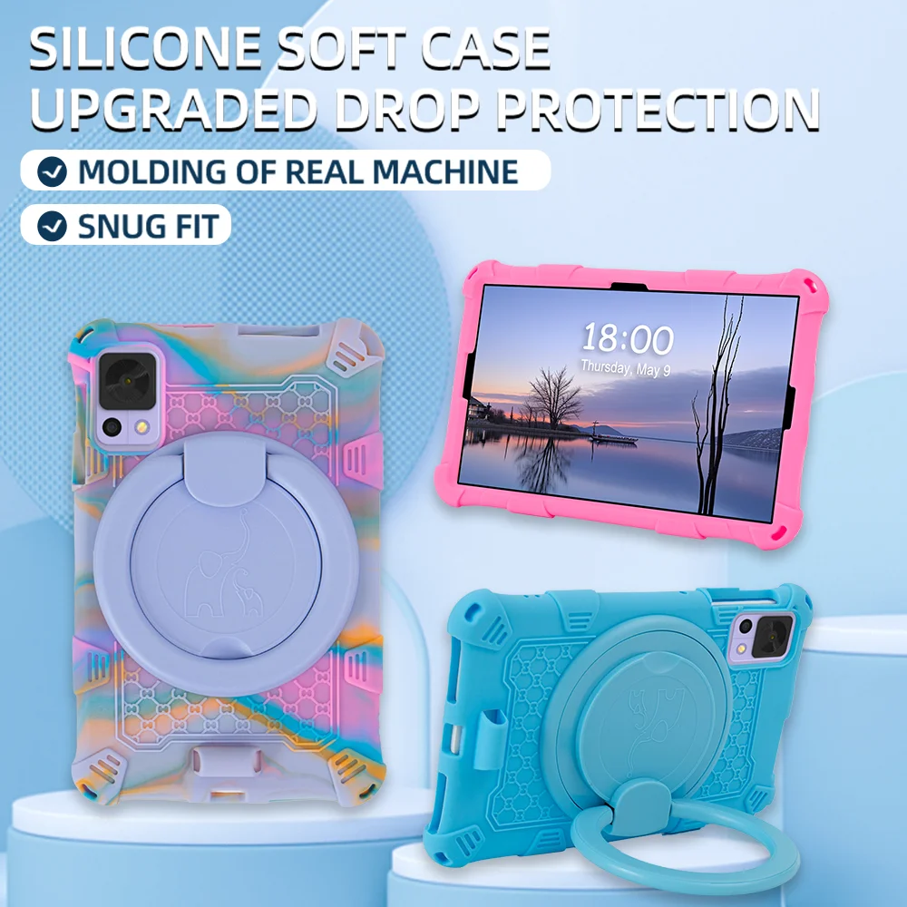 Soft Silicone Tablet Case For TCL Tab 8 LE WiFi 2023 8.0inch 360 Rotating Stand Cover With Handle Grip Shoulder Strap Shockproof