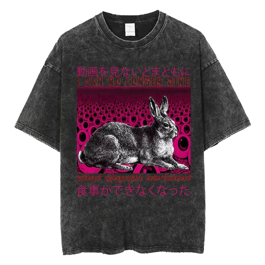

Funny I Can No Longer Dine Japanese Rabbit Print T-Shirt Men's Clothing Humor Vintage Washed Classic T Shirt Oversized Tee Shirt