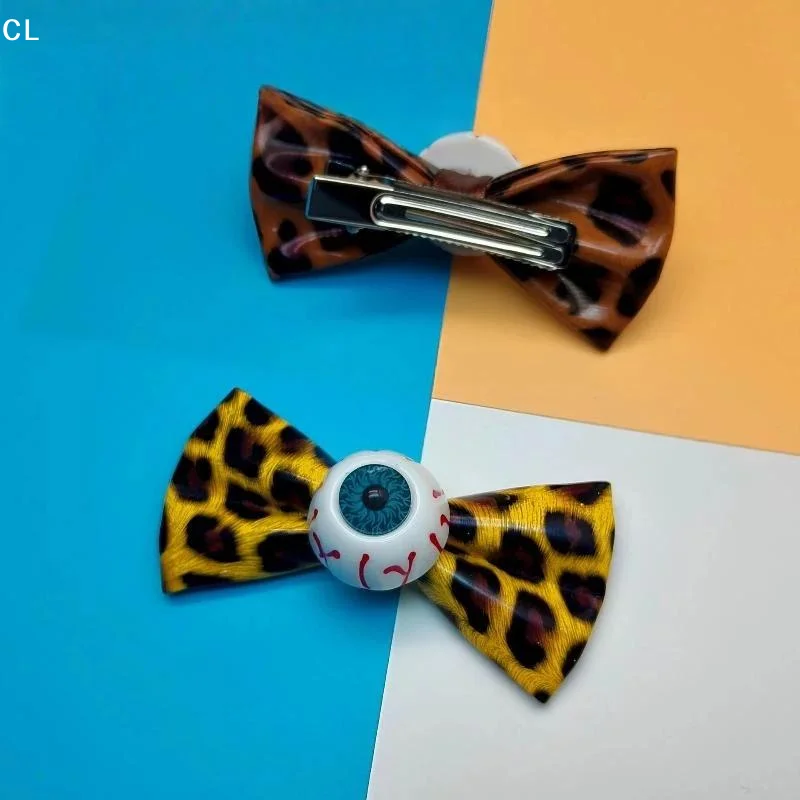 Colorful Leopard Bow Simulated Eyeball Hair Clip Halloween Gothic Creative Cosplay Hairpin Headwear Subculture Hair Decor