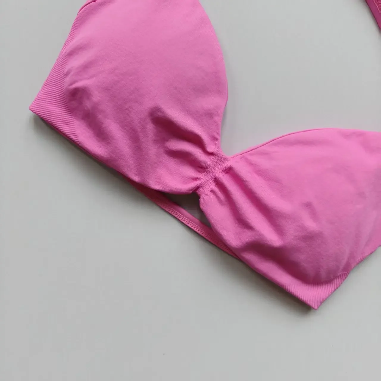 Hochunterstützender Schnür-BH in Unifarbe mit Trägern für Damen, Nahtloser Yoga-Unterwäsche, Fitness-Workout-Top, Sport-BH für Laufen und Gym – Detail 4