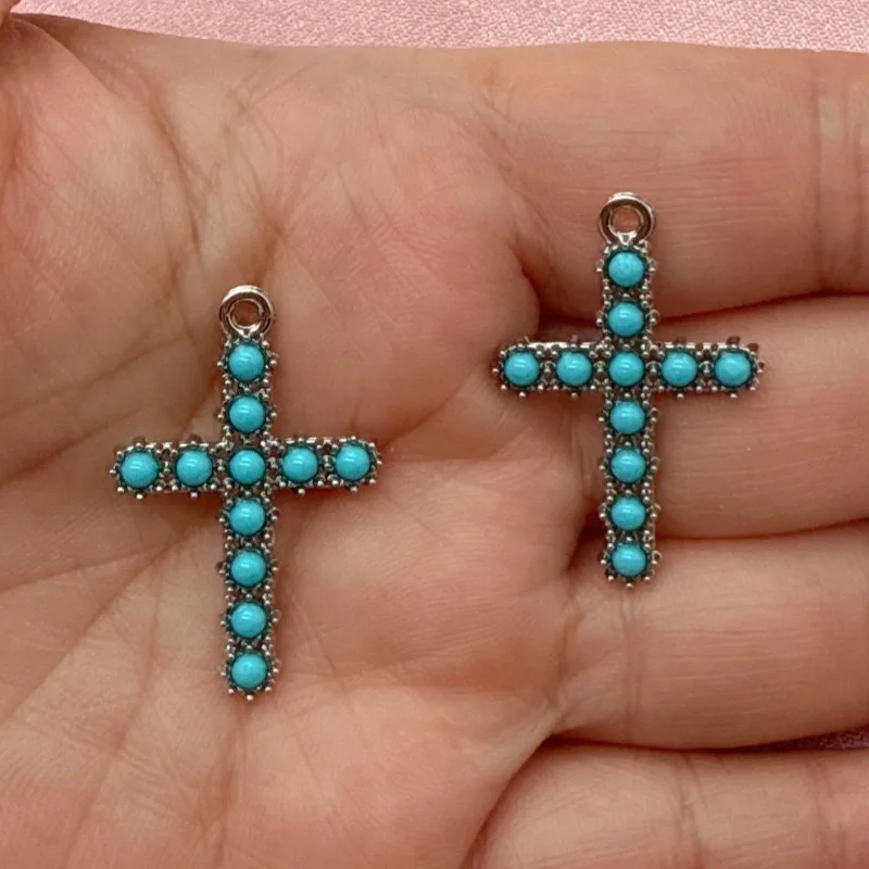 10pcs Korean version diamond cross pendant DIY alloy jewelry accessories necklace bracelet keychain pendant view 2