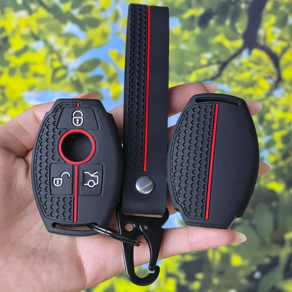 Silicone Honeycomb Texture Remote Key Shell Protector with Keychain for Mercedes Benz A B C E Class GLS GLA GLK GLC CLS CLA AMG