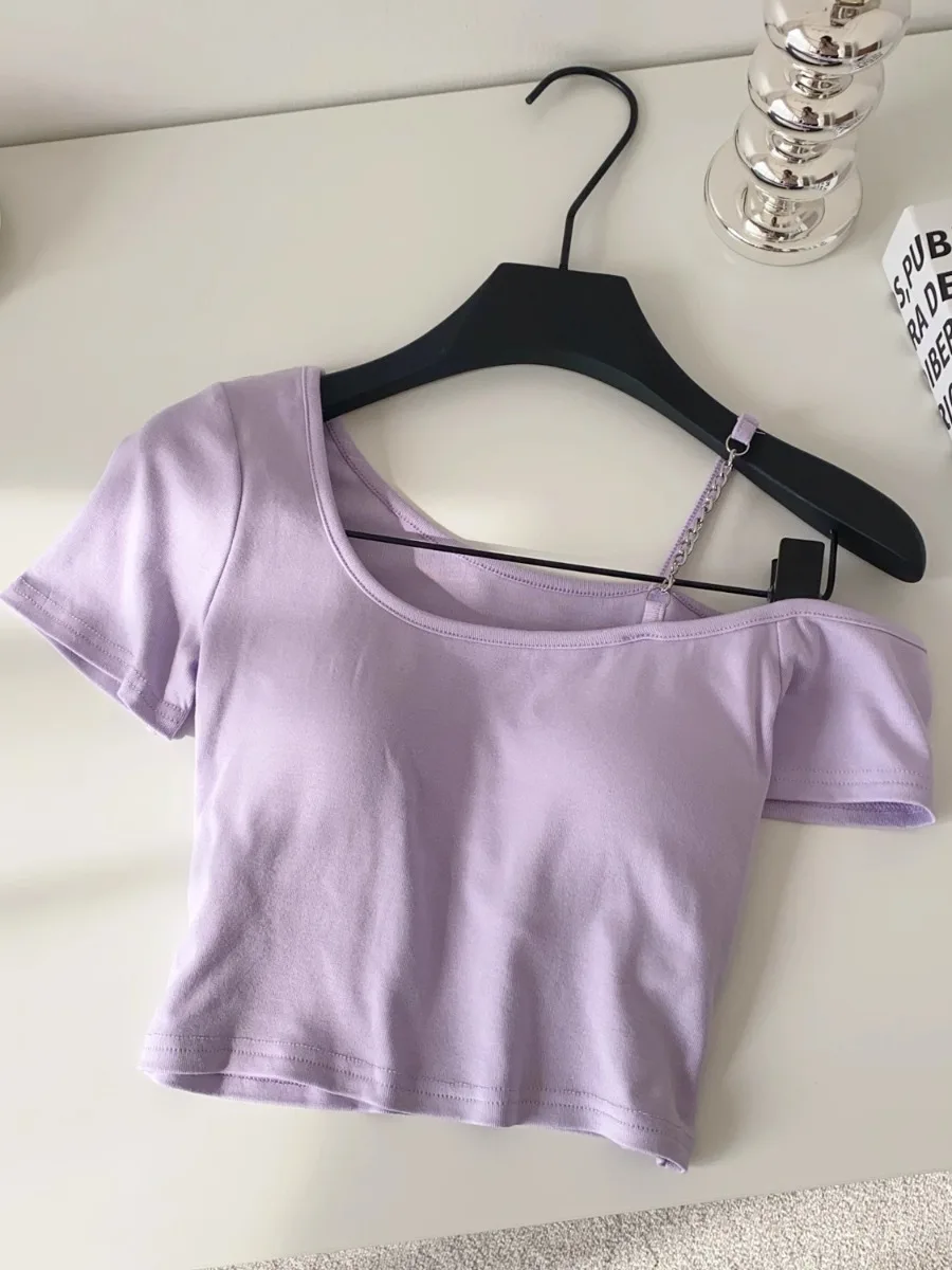 SsTss العصرية Ins خارج الكتف حزام تي شيرتات قصيرة الاكمام المرأة الصيف مبطن سليم Bodycon المحاصيل الأعلى شيك