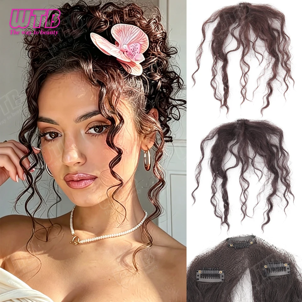 WTB Synthetic Hand-Crochet Bangs Wig BB Clip Style Fluffy Wool Curl Front Bangs Wig Suitable for Women's Daily and Holiday Wear