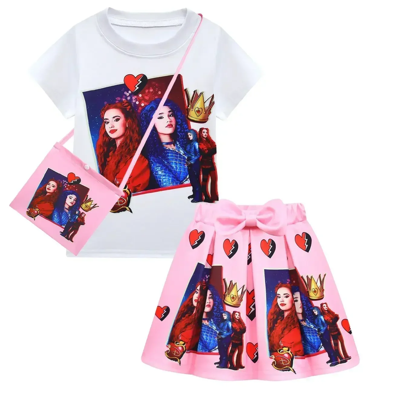 Kids Cosplay Costume Girls The Rise of Red Descendants 4 Cosplay Tshirt Tops and Skirt Bag Baby Chidren Birthday Party Costumes