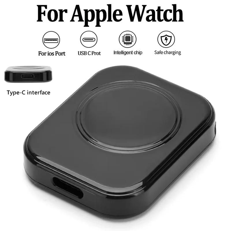 Carregador Rápido Magnético Portátil Sem Fio para Apple Watch Series 9 8 Ultra 3 2 1 Tipo C 8 pinos Adaptador de Carregamento Sem Fio para Relógio