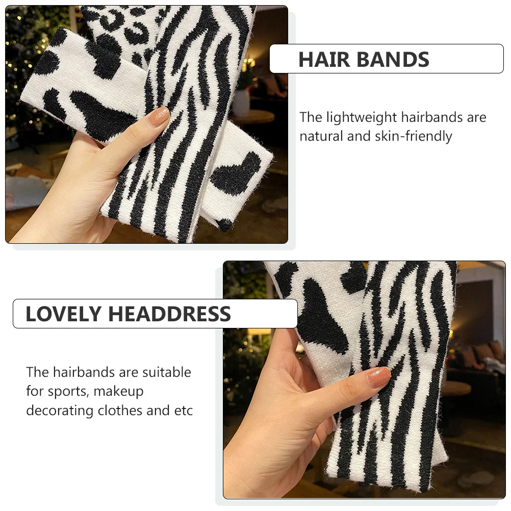 

4-х шт., черно-белые вязаные повязки для волос с коровьим узором, легкие эластичные повязки для макияжа для душа для женщин, повязка для мытья лица, спортивная повязка
