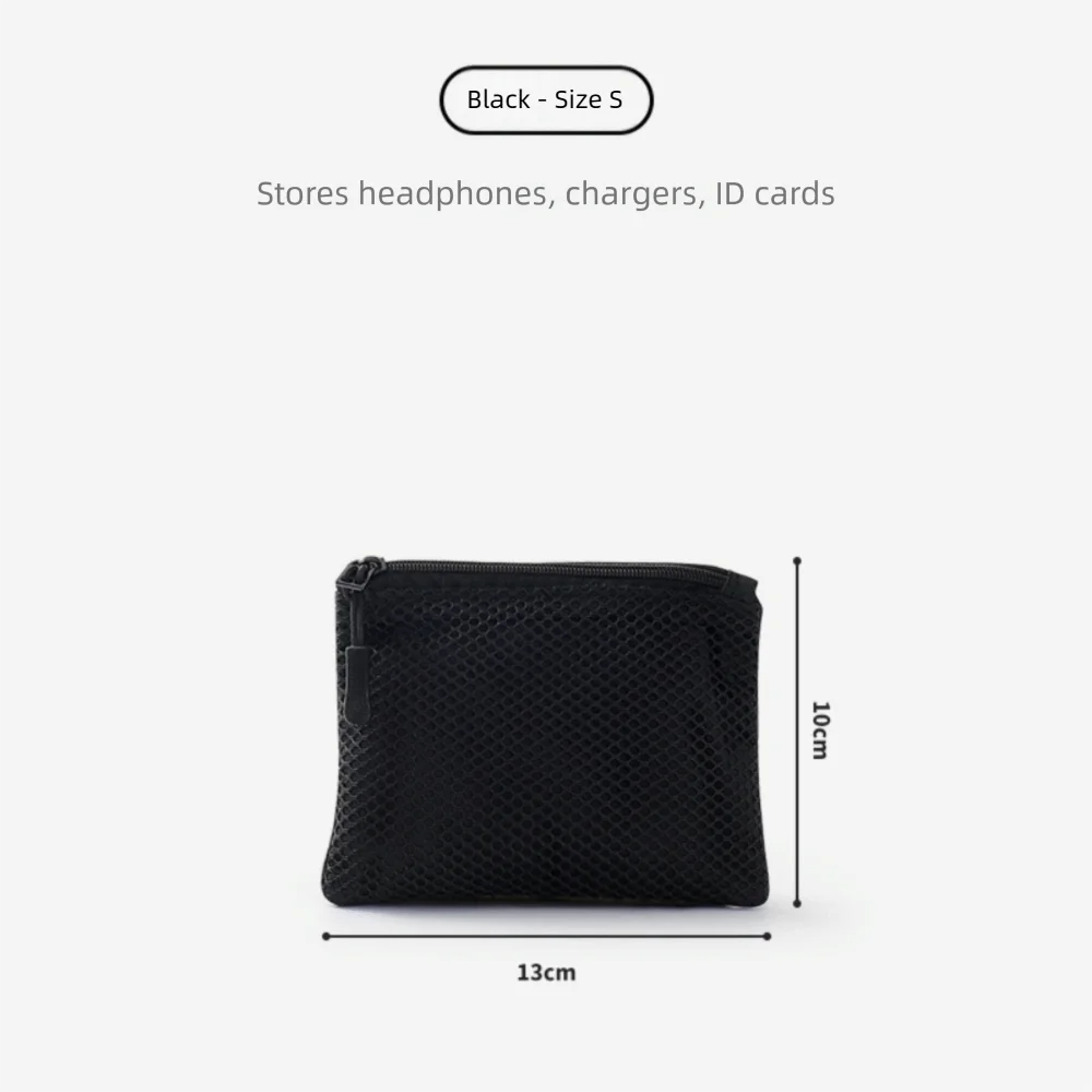 Portable Double Zipper Mesh Organizer Pouch Multi-size Polyester Storage Pouch Dual-Layer Makeup Bag Travel