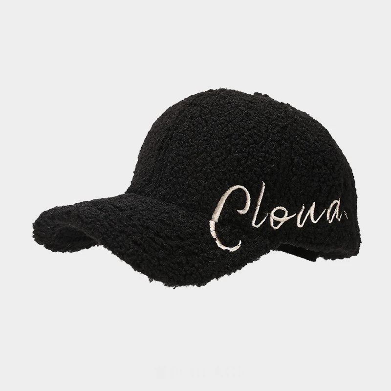 Women Winter Fleece Teddy Baseball Cap Embroidery Letter Warm Lamb Wool Peaked Hat Outdoor Cold‑proof Fashion Casual Adjustable