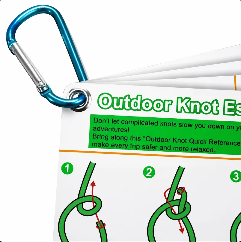 Guia de Referência de Nós para Atividades ao Ar Livre, Apresentando 27 Nós Essenciais para Camping, Sobrevivência e Pesca, com Material PVC Premium e D-Ring