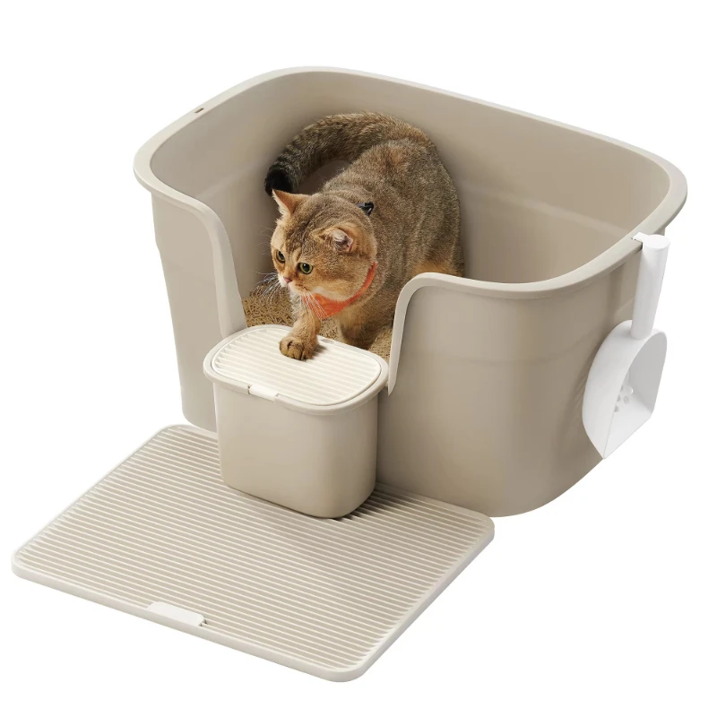 litter box with shovel pad large capacity semi-closed pet toilet easy cleaning function