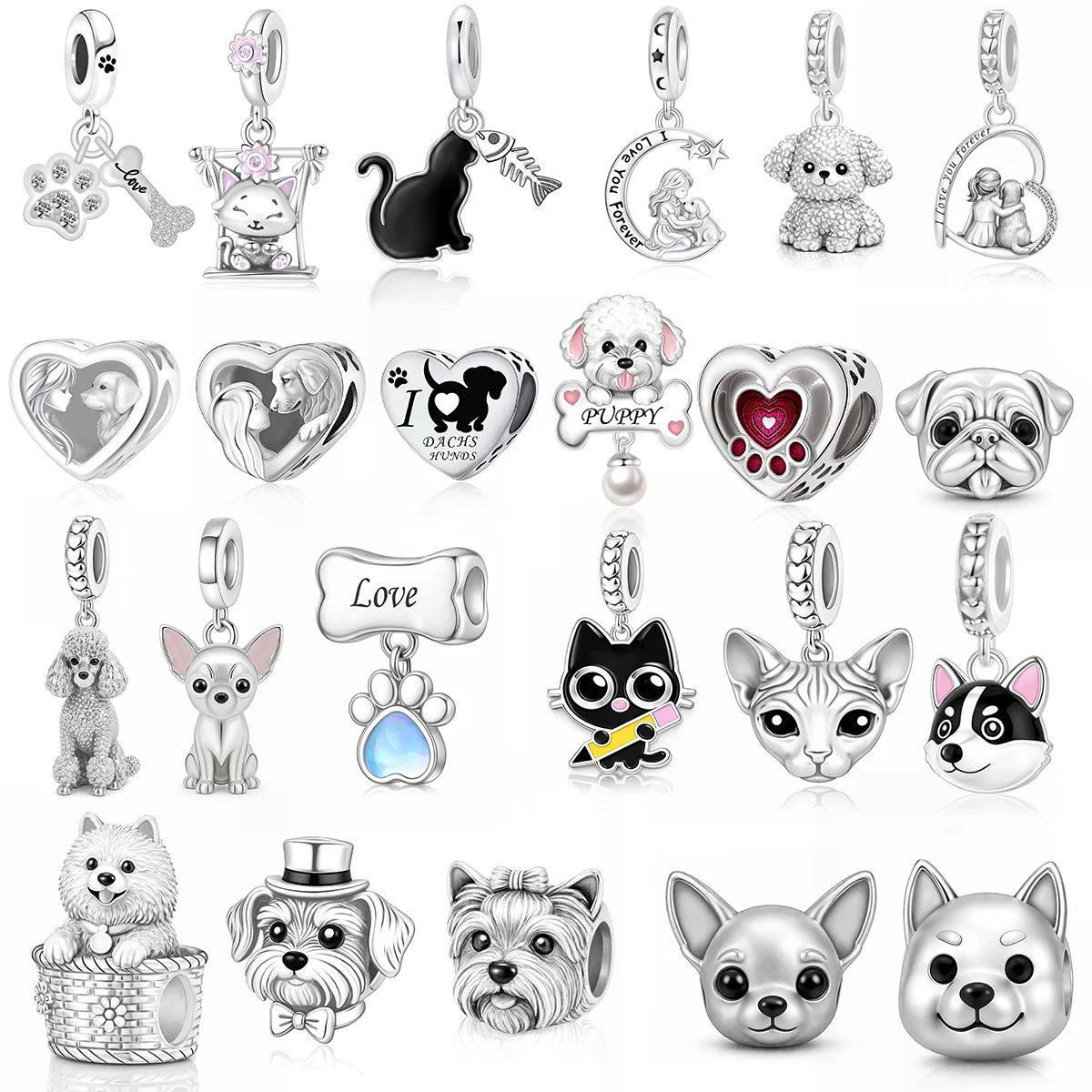 2027 Original Design Cute Pet Animal Puppy Cat Bead Pendant, DIY Bracelet Jewelry Valentine's Day Gift