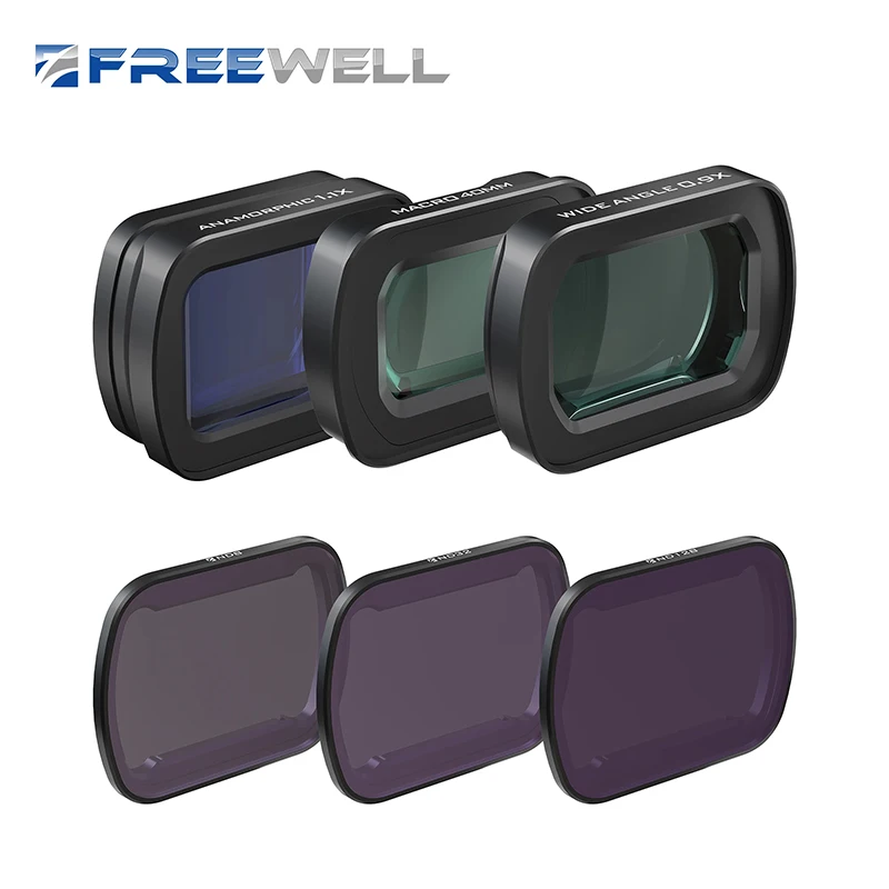 Zestaw obiektywów Freewell 2-w-1 Macro 40mm i szerokokątny 0.9x oraz obiektyw anamorficzny 1.1x z filtrem do DJI Osmo Pocket 4/3 i kamery Xtra Muse