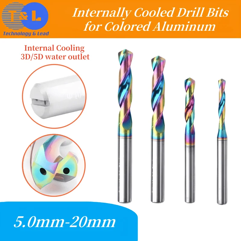 T&L Solid Carbide Internal Cooling Drill DLC PRO Bit Hole Drilling 3xD 5xD Cutting CNC Tool for Aluminum Diameter 5.0mm-20mm