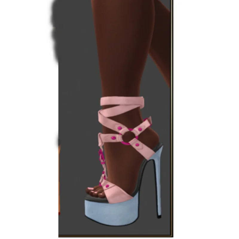 

Mixed Color Buckle Hollow Sandals Thin High Heel Sexy Fashionable Cool Summer Casual Big Size Woman Shoes Zapatillas Mujer