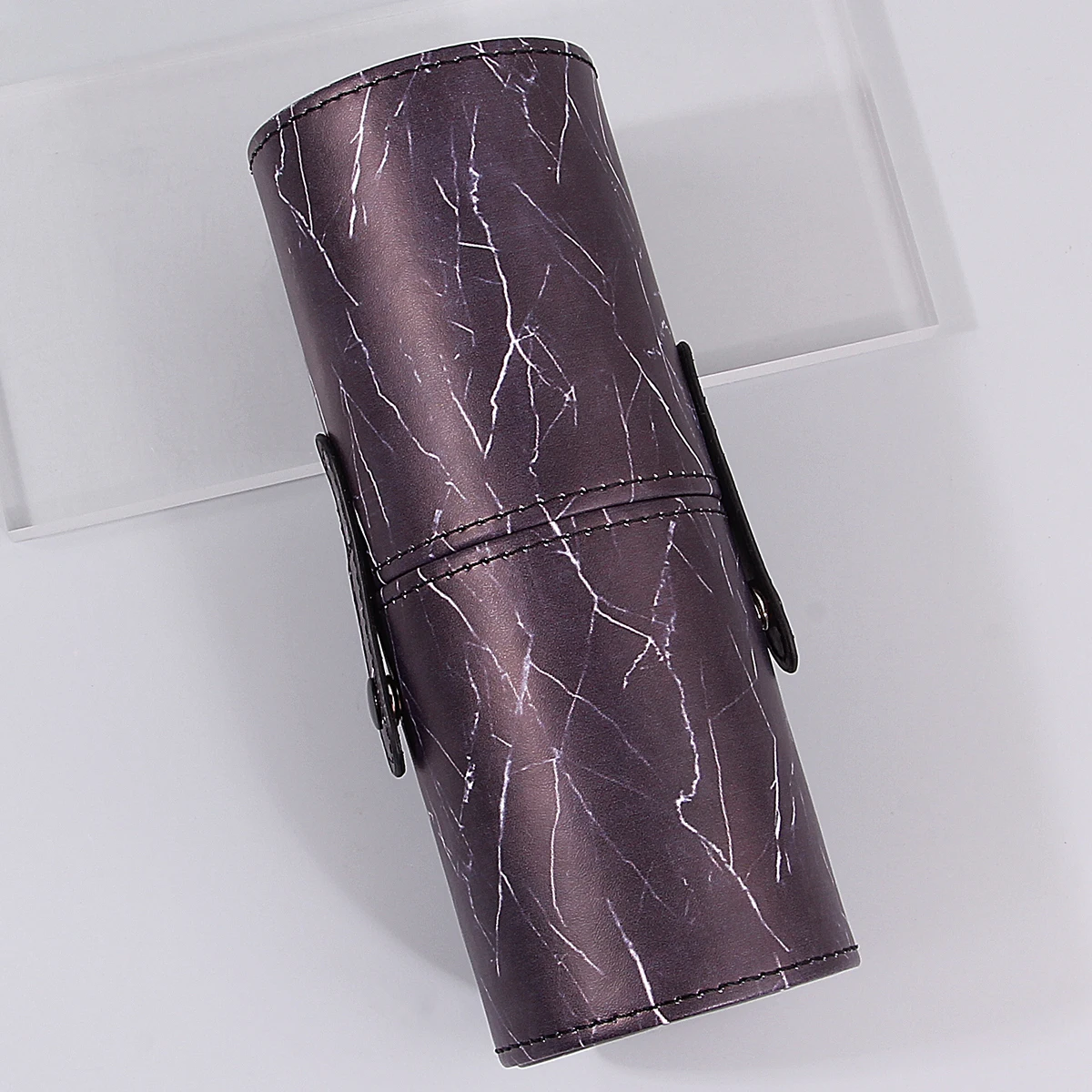 1PCS Fashionable marble-patterned makeup brush storage bucket with double-lock design, portable makeup storage tool