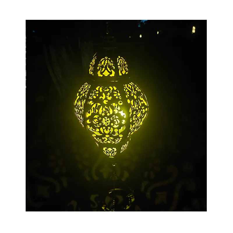 

hot sale solar wrought iron hollow hexagonal lantern retro lamp European baroque lantern garden garden