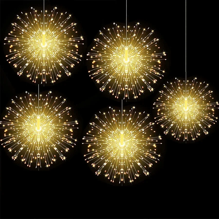 5 IN 1 Connectable Firework Light 600 LED Christmas Copper Wire Fairy Light Plug in Starburst String Light for Patio Decor