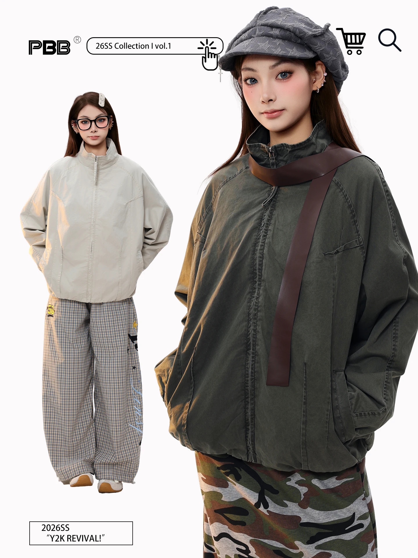 

PBB American Retro Waed Jaet Coat ex Spring New Zipper Stand Collar Workwear Top Women's Faion Cotton Long Sve