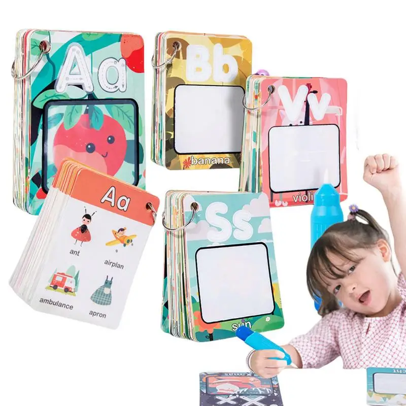 แฟลชการ์ดหนังสือวาดรูปตัวอักษรสำหรับเด็กสมุดภาพระบายสีของเล่น Montessori การเรียนรู้ก่อนวัยเรียน