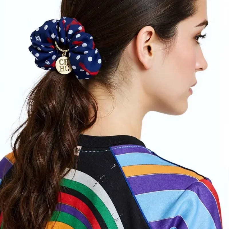 CH Tie Womens Daily Party Use Horrorcosplaycostumeprops Polka Dot Scrunchie Cosplay Accessories Gold Logo Charm Elastic Hair image 2