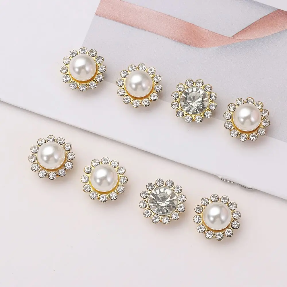 10PCS Sparkling Crystal Clothing Decorations Wedding Dress Pearl Button Pearl Hairpins Rhinestone Buttons Hat Accessories