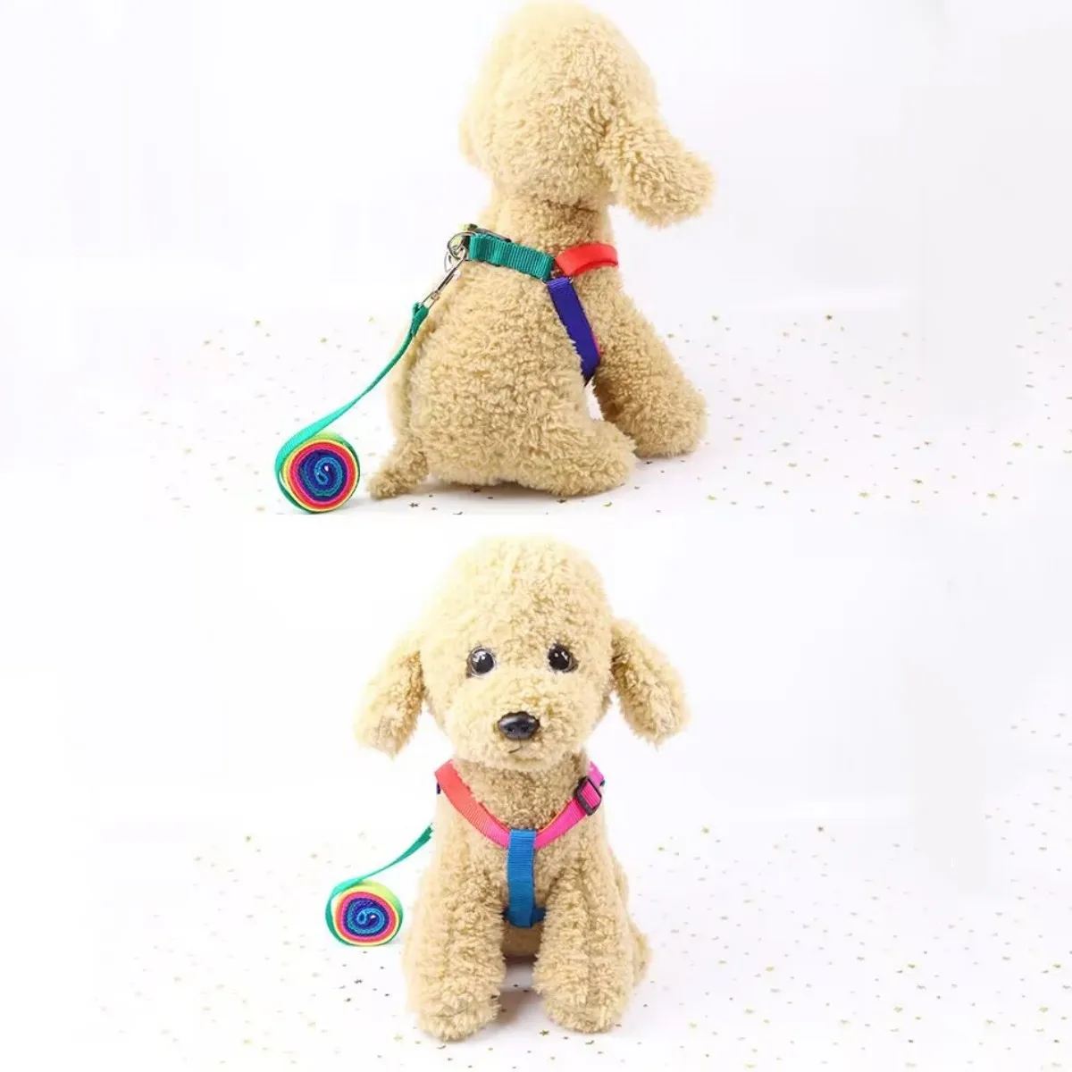 Pet Dog Harness Leash Set Dog Puppy Cat Walking Harness for Small Pets Colorful Rainbow Color Lead 1.0*110cm