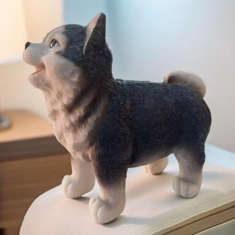 Simulated Dog Figurine Portable Dog Figurine Realistic Husky Dog Figurine Resin Statue Desktop Decoration Ornament for Kids