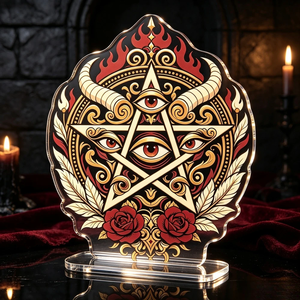 1 Pc Five-Pointed Star Slanted Eye Theme Acrylic Standing Sign - Desktop Decorative Item