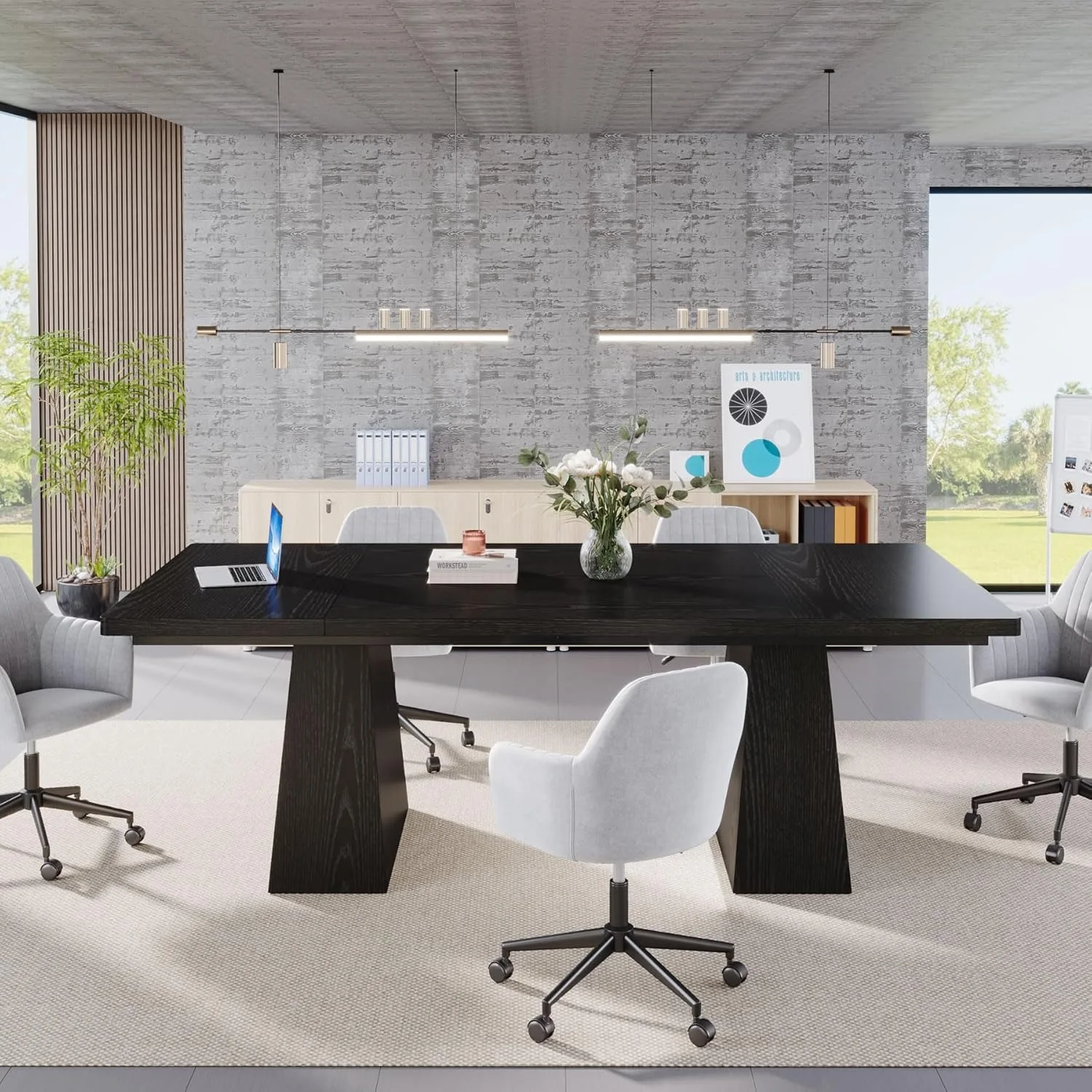 LITTLE TREE Black Dining Table for 4-6, Modern Kitchen Table with Tapered Wood Legs and Tabletop for Kitchen, Living Room image 4