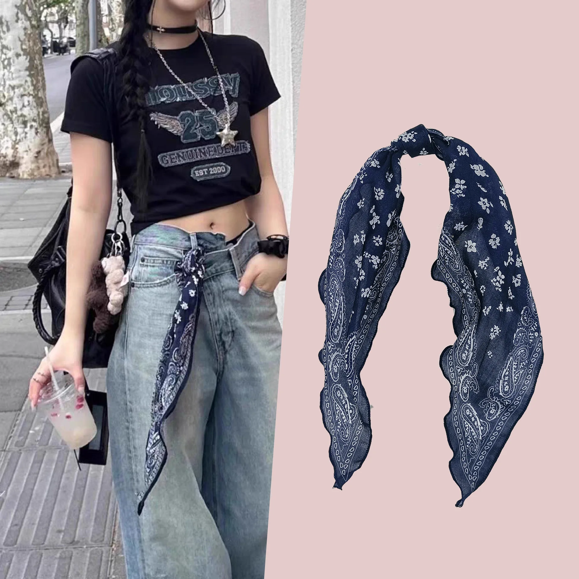 Luxury Paisley Print Tie-Dye Triangular Scarf Headcloth Women Lightweight Neckerchief New Fashion All-Matching Scarfs Jeans Belt