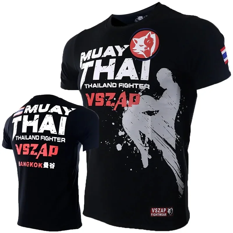 Men's Muay Thai T Shirt Summer Breathable Quick Dry Tees Running Fitness Sports Short Sleeve Outdoor Boxing Wrestling Tracksuits