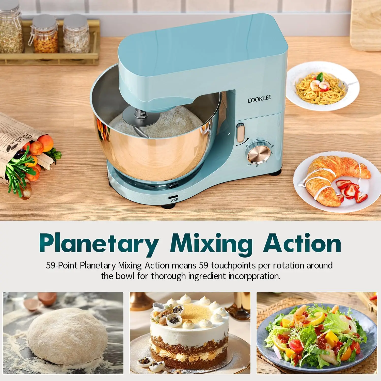 خلاط كيتشن إيد بسعة 9.5 لتر 660 وات مع خطافات عجين ومضارب آمنة للاستخدام في غسالة الأطباق للخبز والطبخ