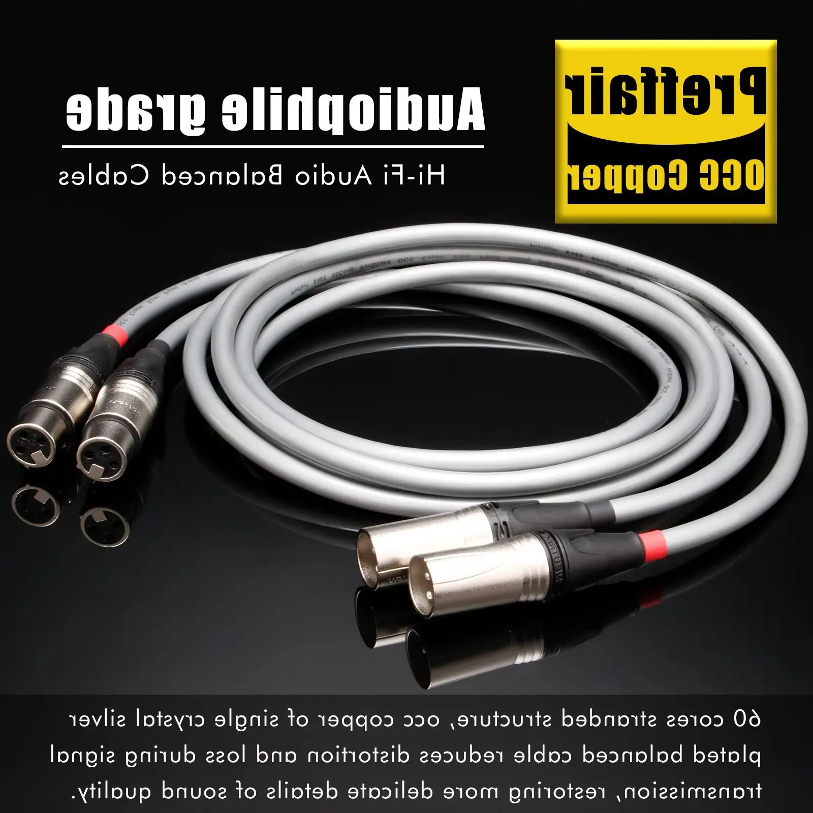 Pair 60cores XLR Cable rca cable OCC Silver Plated Interconnect Cable Single Audio Extension Cord Audio Video Wire